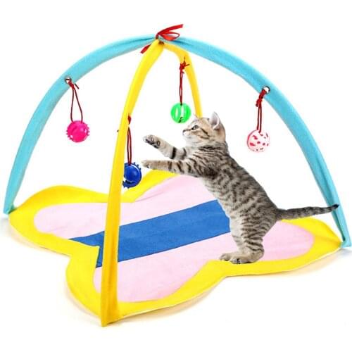 Funny Cat Play Tent Portable Kitten Mat Playing Blanket House With Hanging Ball Toys Pet Exercise Activity Hammock Teepee Bed