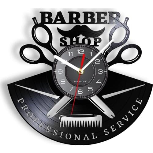 Barber Tools Wall Clock Made Of Real Vinyl Record Scissors & Comb Hairdressing Tools Vinyl LP Wall Watch Artwork For Barber Shop