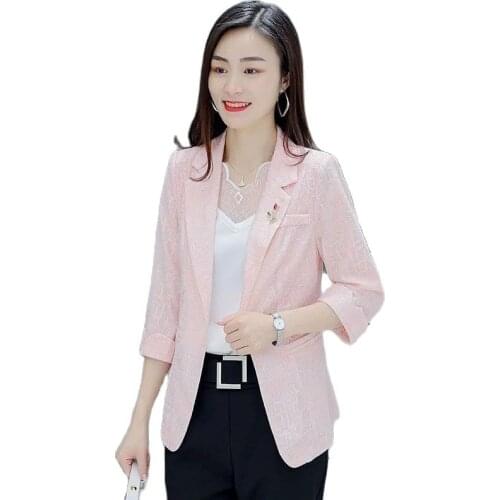 New 2021 Fashion Small Suit Coat Female Summer Thin All-Match 3/4 Sleeve Ladies Small Suit Outerwear Sun Protection Clothing