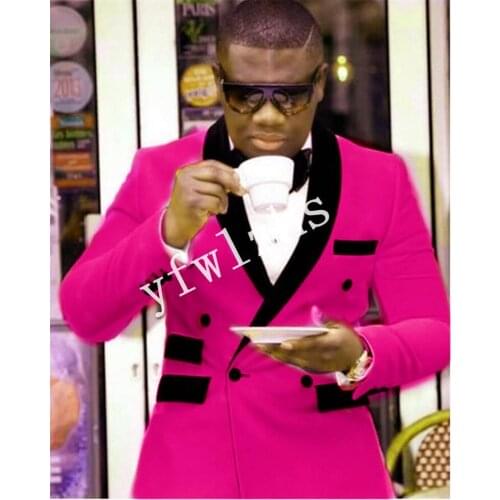 Handsome Double-Breasted Groomsmen Shawl Lapel Groom Tuxedos Mens Wedding Dress Man Blazer Prom Dinner (Jacket+Pants+Tie) A233