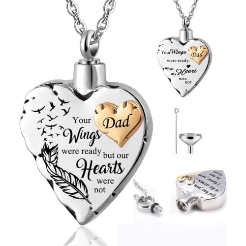 Memorial Urn Necklaces for Ashes Smart Double Heart Cremation Jewelry Keepsake Pendant-Dad
