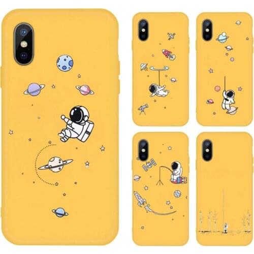 Cute Cartoon Astronaut Star Space Phone Case Yellow Candy Color for iPhone 11 12 mini pro XS MAX 8 7 6 6S Plus X SE 2020 XR