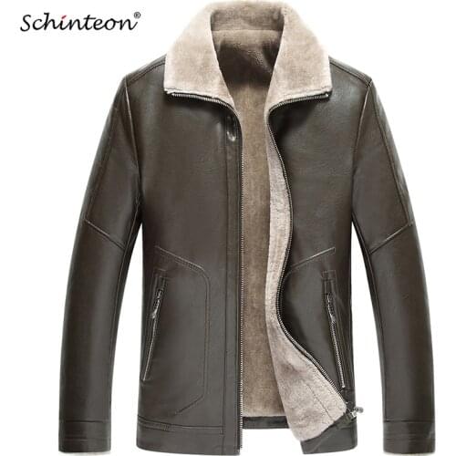 Schinteon XL-8XL Men Winter Leather Jacket with Warm Fleece Inside Lining Outwear Big Size Faux Leather Thick Coat Top Quality