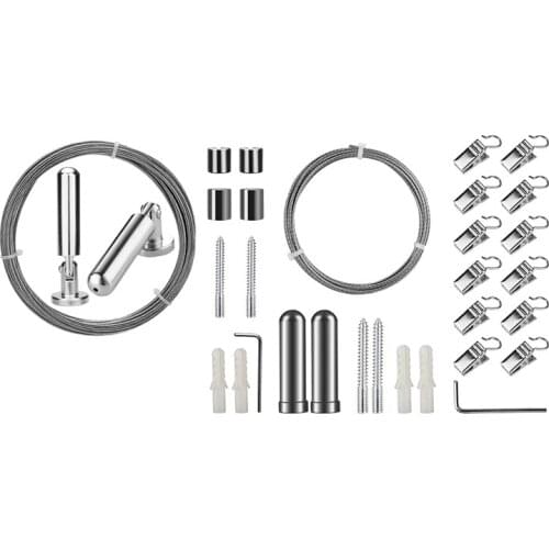 2 Set Curtain Wire Rod Set for Art Display - Stainless Steel Photo Hanging Wire Clothesline Wire, 3 Meter & 5 Meter