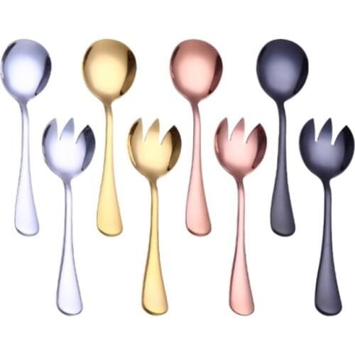 2PCS Spklifey Gold Salad Spoon Fork Afternoon Tea Salad Spoon Stainless Steel Cutlery Set Serving Spoon Set Colorful Spoons