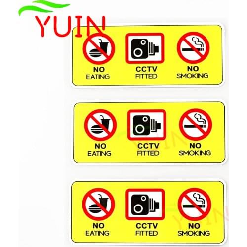 3 X No Eating Drinking CCTV Fitted Taxi Car Sticker Warning Decal PVC Decoration Accessories Waterproof Sunscreen Decal 13*5cm