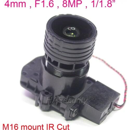 4mm , 8MP , F1.6 Lens 1/1.8" M16 mount Lens for CCTV camera board module +M16 IR Cut adapter