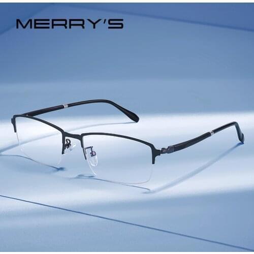 MERRYS DESIGN Men Titanium Alloy Half Glasses Frame Prescription Eyeglasses TR90 Legs Business Style Optical Frame S2306
