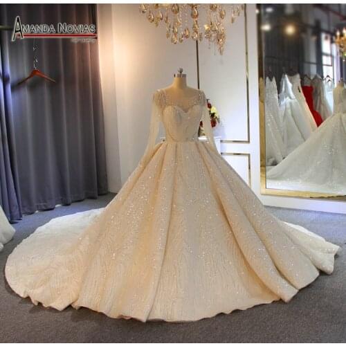 Stunning luxury bridal dress with full beading bodice ball gown weddings 2019