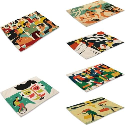 Women Men Placemat Rectangle Figure Table Mat Drink Coasters Table Napkin Wave Kitchen Decoration Accessories Home Decor