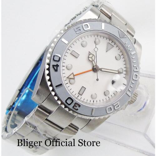 Sapphire Glass 40mm Automatic Mens Watch No Logo Dial Auto Date Ceramic Bezel GMT Function Stainless Steel Strap
