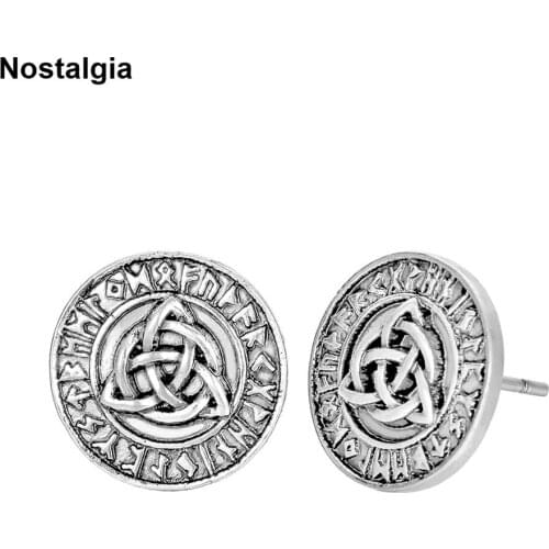 Nostalgia Norse Viking Runes Jewelry Trinity Scottish Irish Triskele Triquetra Knot Eternity Symbol Stud Earrings