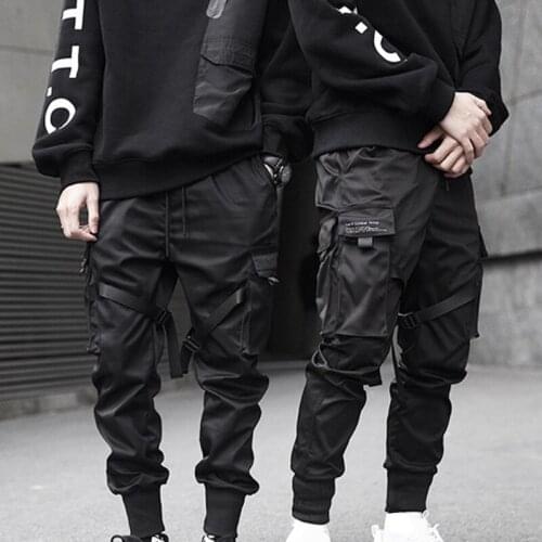 2021 Hip Hop Casual Pockets Cotton Track Pants Ribbons Harem Joggers Men Cargo Pants Streetwear Male Harajuku Fashion Trousers