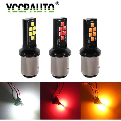 YCCPAUTO 2Pcs 1157 3030 LED Bulbs BAY15D P21/5w Car Brake Parking Lights Auto Tail Lamp 12V Red White Amber