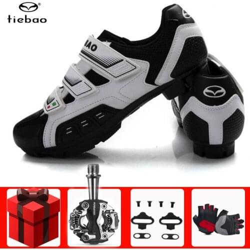 Tiebao Mens Cycling Shoes add SPD pedal set Mountain Bicycle Racing Shoes Self-Locking MTB Shoes Sapatilha Zapatillas Ciclismo