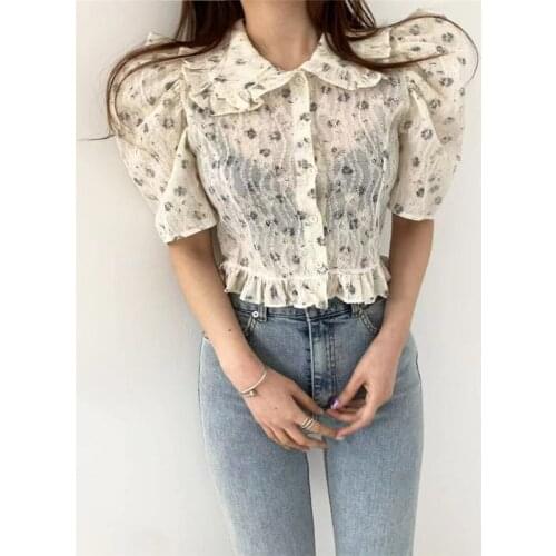 Retro Art Girl Elegant Three-dimensional Puff Sleeve Doll Collar Shirt
