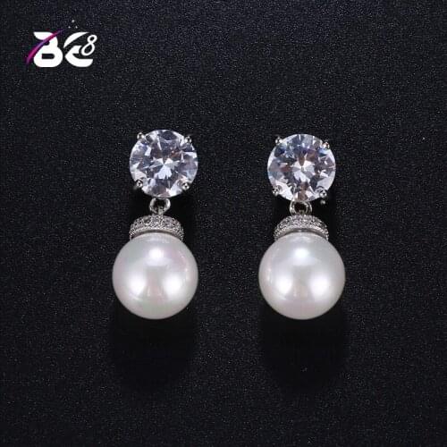 Be 8 Hot Fashion New 2018 Girls Pearl Earrings ,Round Crystal Stud Earrings for Women Lovely Jewelry E445