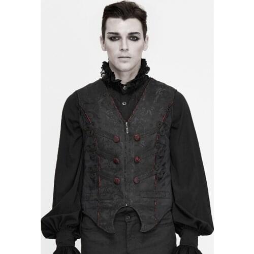 Gothic Vest For Men Black Jacquard Mens Suit Vest Male Waistcoat For Wedding Formal Jacket V Neck Men Clothing