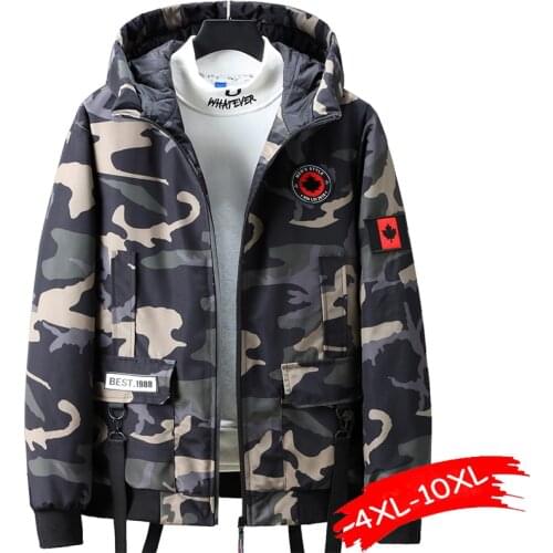 Winter Camouflage Coat Hooded Parkas Plus Size 8XL 9XL 10XL Streetwear Harajuku Winter Casual Cotton Pad Thick Jackets Coats