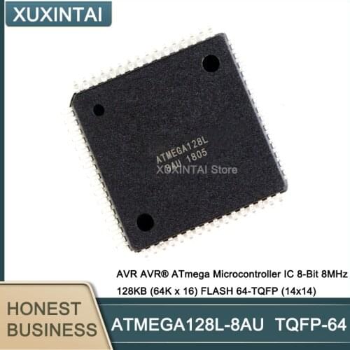 10Pcs/Lot ATMEGA128L-8AU ATMEGA128L AVR ATmega Microcontroller IC 8-Bit 8MHz 128KB (64K x 16) FLASH TQFP-64 (14x14)