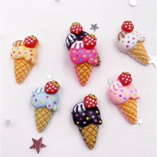 12pcs Colorful Simulation Strawberry Ice Cream Figurine Flatback Stone DIY Home Scrapbook Ornaments DIY Craft Supplies SH07