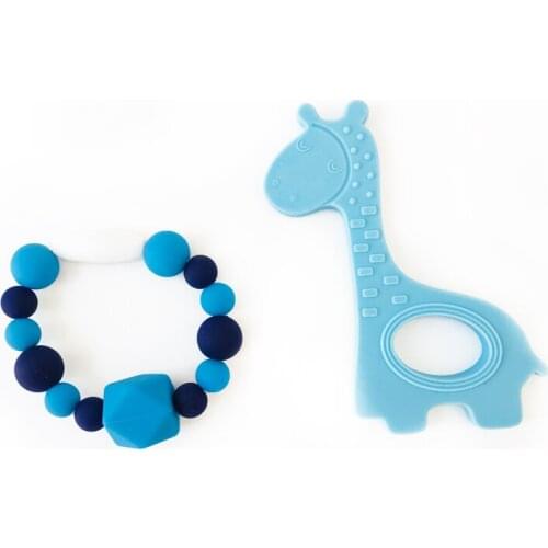 2pcs/set Silicone Giraffe Teether Bracelet Animal Chew BeadsTeething Nursing Pendent Baby Pacifier Chain Necklace DIY BPA Free