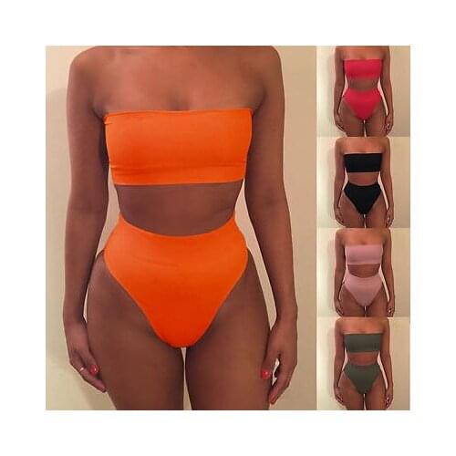 2019 High Waist Bandeau Swimsuit Sexy Bikini Women Brazilian Pad Swimwear Push Up Top Plus Size Bottom Bikini Set Bathing Suits