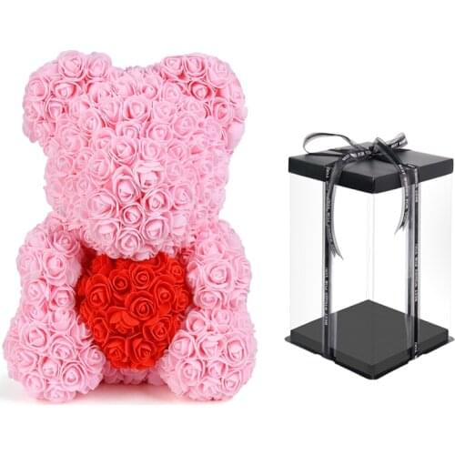 2021 Hot Sale 40cm Rose Bear with Heart in Gift Box for Christmas Days
