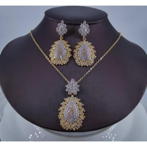 2021 New fashion retro flowers CZ zircon golden necklace earrings set wedding party banquet dressing jewelry set free shipping