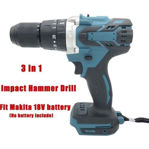 3 in 1 Brushless Cordless Electric Impact Hammer Drill Body 20+3 Torque Impact Drill Electric Screwdriver For 18V Makita Battery