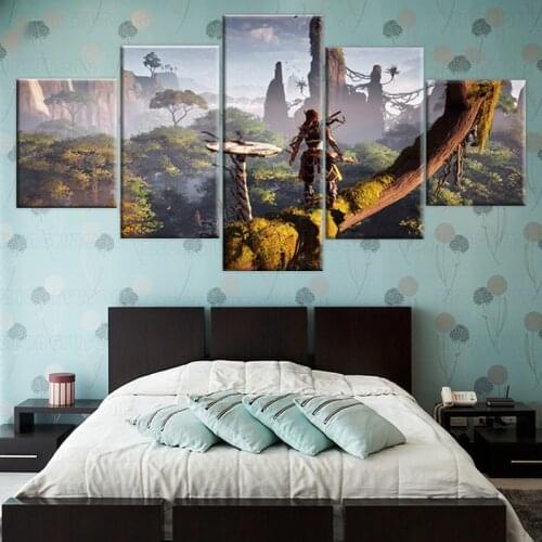 HD print 5 piece canvas painting Horizon Zero Dawn game painting for living room posters and prints frame