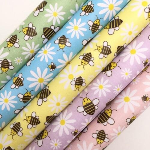 Amonglitter Wholesales Leather Supplier Icecream Bees Sunflowers Synthetic Leather Faux Vinyl Sheets Bows DIY 21x29cm MB156