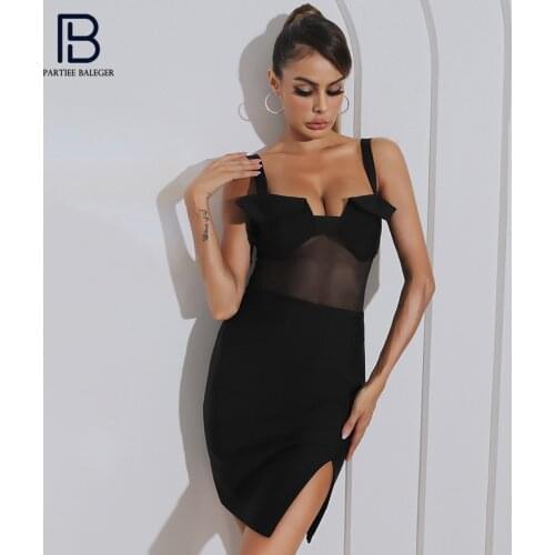 PB Chic Bandage Mini Slip Dress Mesh Splicing Design Ruched Square Collar Celebrity Party Club Vestido Free Shipping