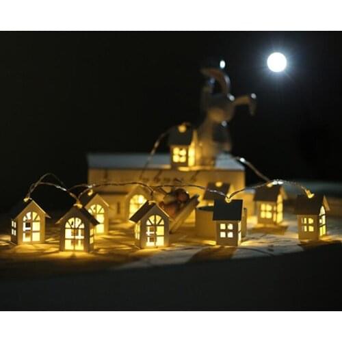 Wooden Small House Light String 10/20LED House Shape Fairy Lights AA Battery Powered Christmas Tree Festival Party Decoration