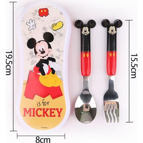 Disney Childrens Tableware Stainless Steel Baby Spoon Fork Set Portable Learning Spoon Baby Training Spoon