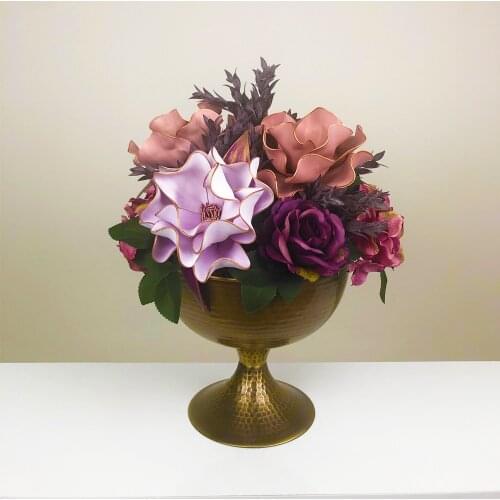 Design Artificial Flower Arrangement Bronze Vase