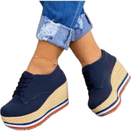 2021 Slip On Wedges Platform Espadrilles Shoes Women Leather Thick Bottom Women Flats Round Toe Women Casual Canvas Shoes