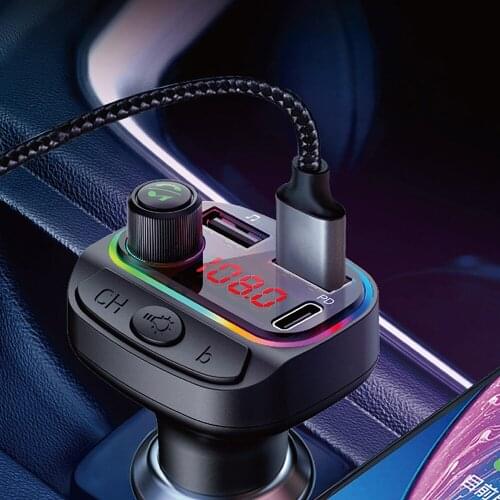 FM Transmitter Bluetooth 5.0 Adapter Colorful Car Mp3 Player Handsfree Calling Dual USB Port with QC 3.0 PD/Type C Fast Charger