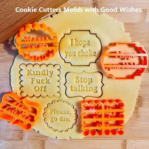 4PCS Cookie Cutters Molds With Good Wishes Cookie Stamp Pastry Bakery Tool Biscuit Mold For Baking Fondant Cutter Cake Tools