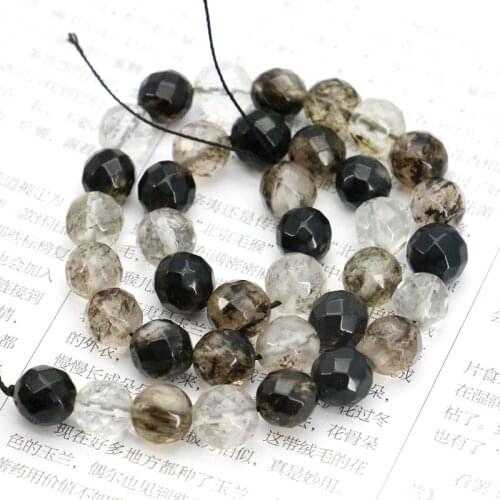 Faceted 10mm Black tourmaline round loose beads 15" fashion hot sale women Jewelry Making wholesale