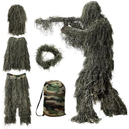 Camouflage Military Tactical Ghillie Suit Outdoor Hunting Combat CS Shooting Ghillie Jacket Bird Watching Camo Clothes 5 Sets