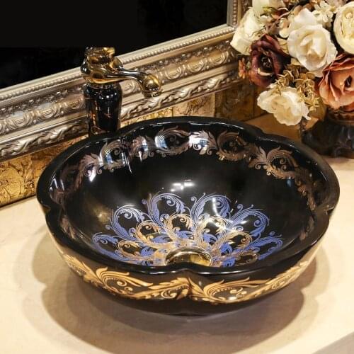 Ceramic Washbasin counterTop Basin European flower Shaped Art Purple Lotus Wash Basin Toilet ceramic Wash basin bathroom sink