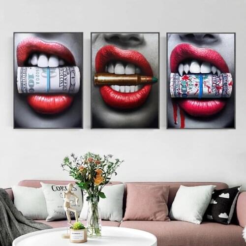 Creative Printing Mouths Canvas Painting Sexy Red Lips Flower Poster Home Decoration Wall Art Pictures For Living Room affiche