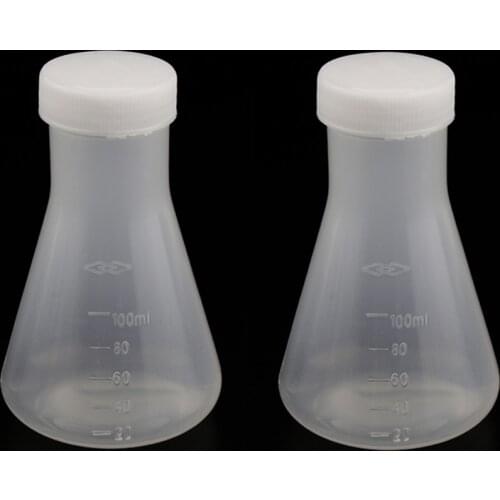 2 Piece 100ml Laboratory Thickened Plastic Conical Flask Erlenmeyer with Cap
