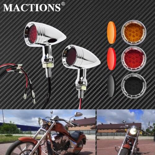 Motorcycle Chrome Bullet Turn Signal Indicator Light Lamp Brake Light Gray/Orange/Red Lens 10mm For Harley Sportster XL Touring