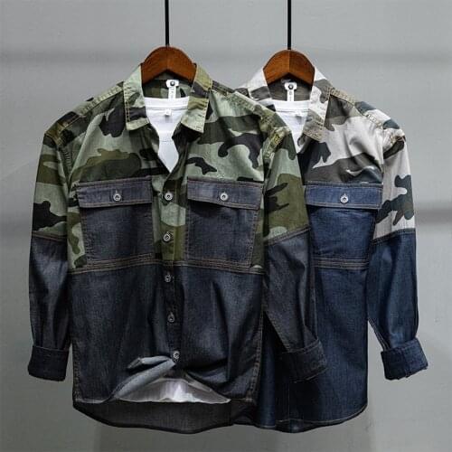 Mens Coat Camouflage Shirts Mens Japanese Style Retro Long Sleeve Camo Shirt Man Cotton Blouse Streetwear Fashion Clothes