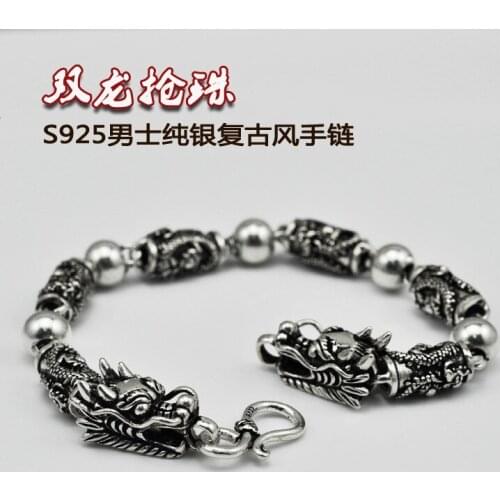 925 Silver mens Jewelry Jewelry mens Silver Bracelet Thai Silver Domineering Shuanglong Opera Beads Personalized Wholesale