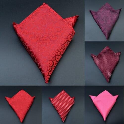 Men Shirts Suits Red Pocket Towel Polyester Silk Small Squares Handkerchiefs Mens Wedding Celebrations Banquets Accessories