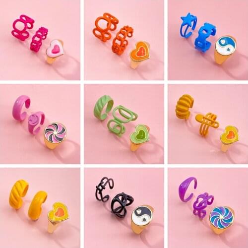 3pcs Resin Rings Set For Women Couples 2021 New Colorful Flower Heart Rings Travel Gifts Jewelry