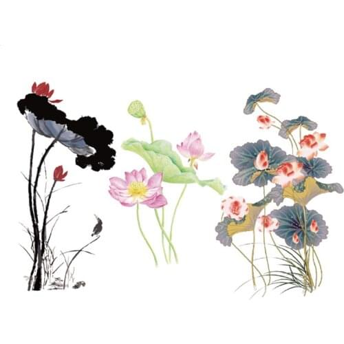 Lotus flower Parches Iron On Stickers Washable Appliques A-level Patches Heat Transfer For T-shirt DIY Accessory Clothes Decor